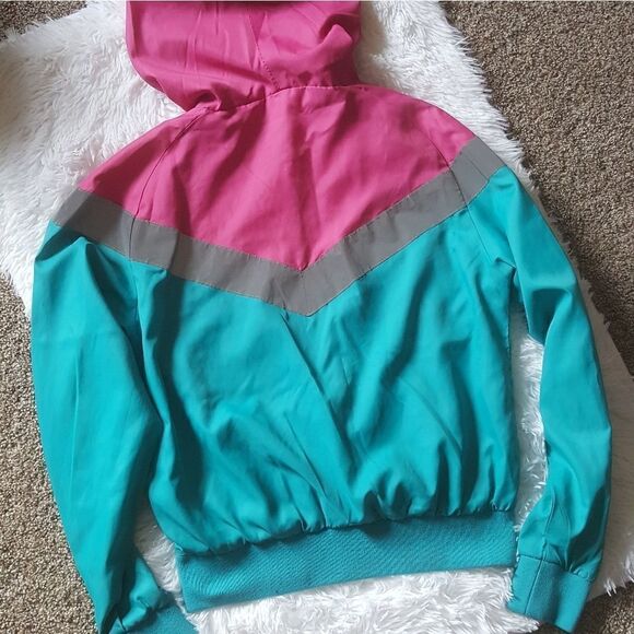 REDFOX Pink and Teal Reflective Zip Front Windbreaker Jacket with Hood Sz Medium - Picture 3 of 7